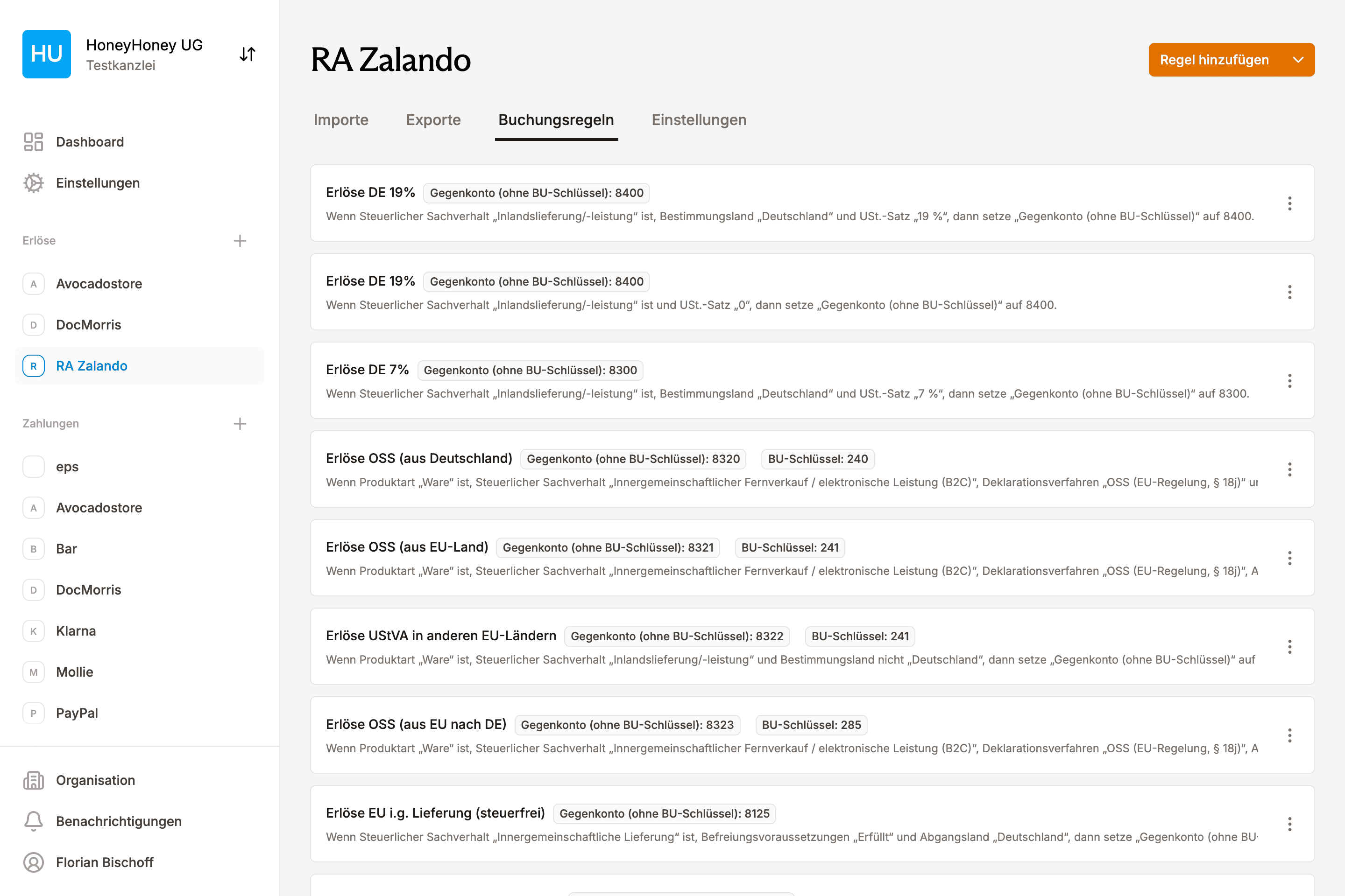 Zalando Buchungsregeln zur Zuordnung von Erlösen, Provisionen und Auszahlungen für DATEV