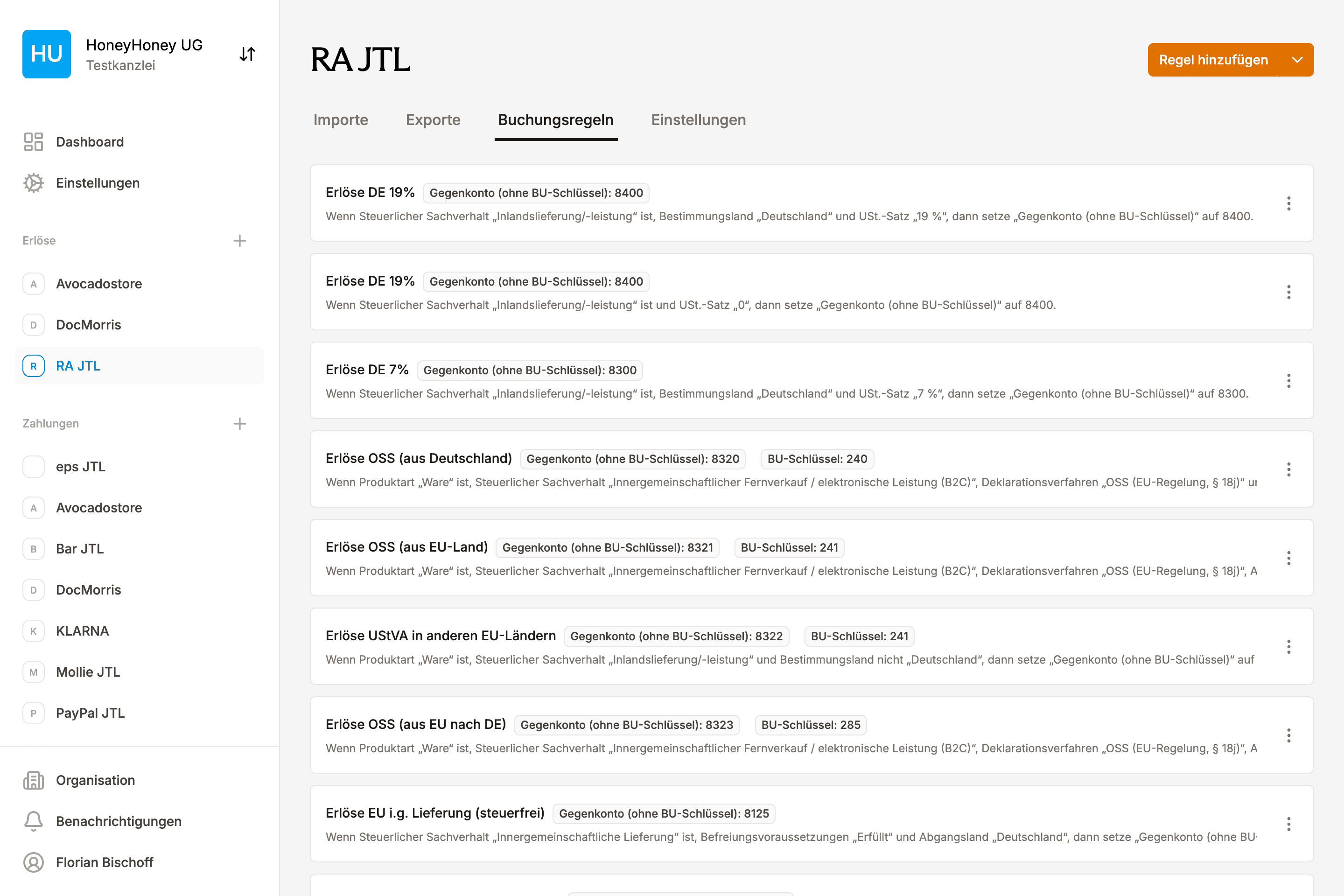 EasyPliant Buchungsregeln prüfen Steuersätze aus JTL-Wawi für die automatische Verbuchung in DATEV