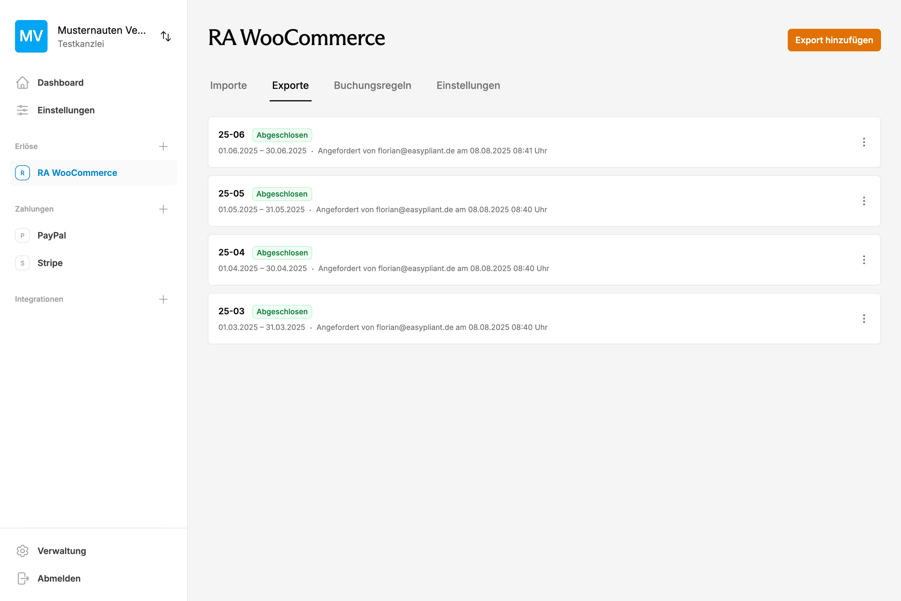 WooCommerce DATEV Anbindung - Automatisierte WooCommerce Buchhaltung Export Dashboard mit DATEV EXTF Format
