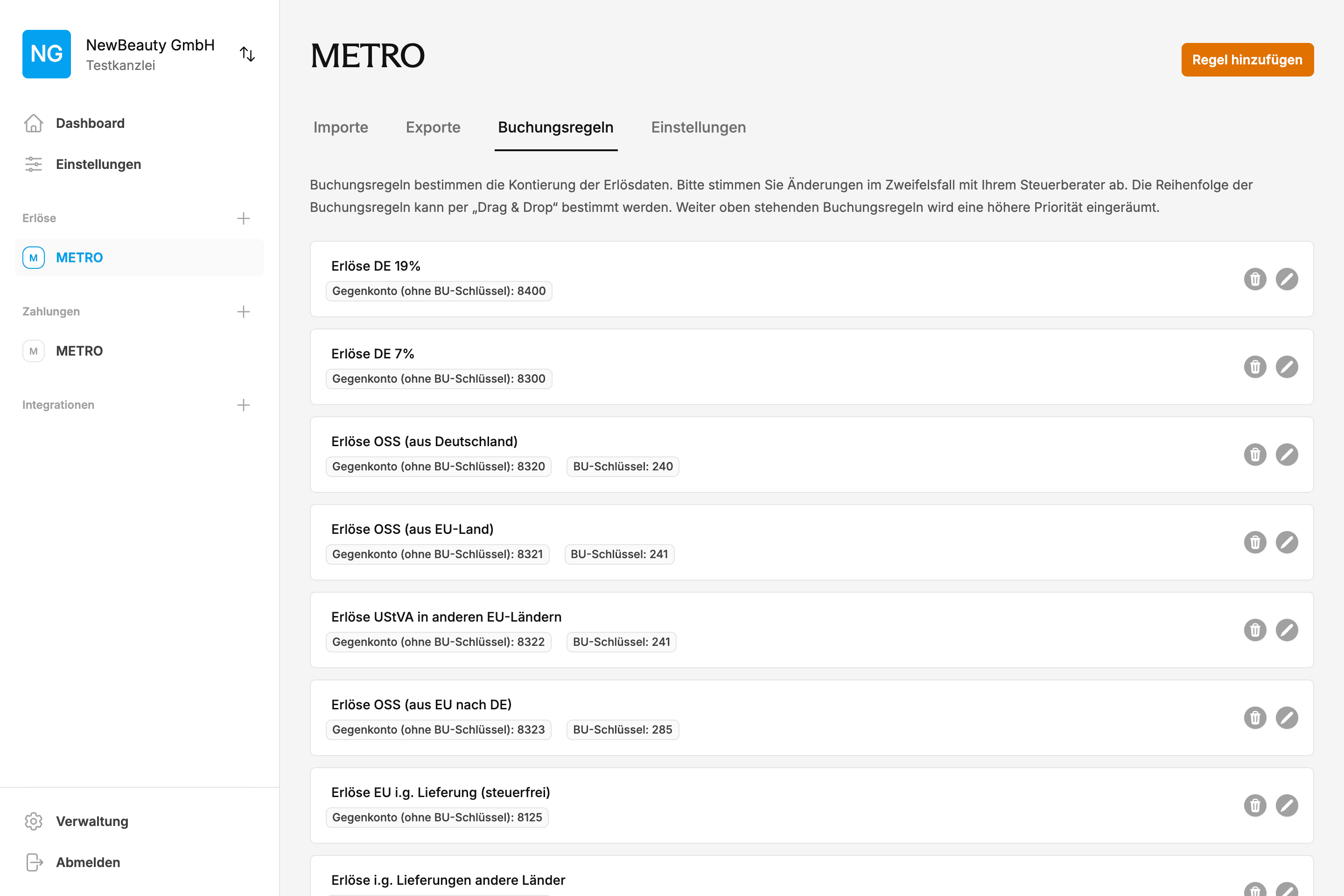METRO DATEV-Integration zeigt automatische Steuersätze und Produktkategorisierung über METRO-Schnittstelle