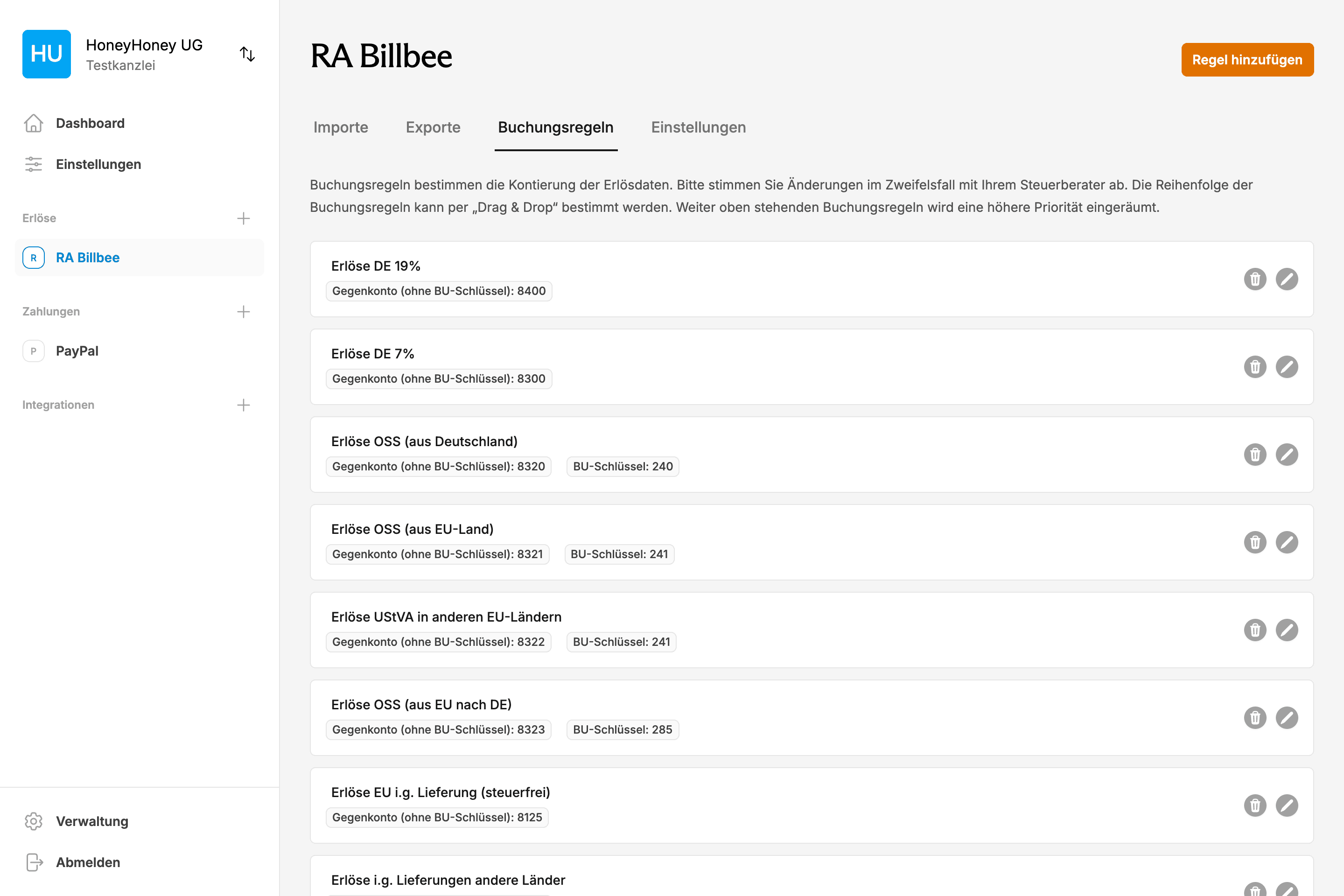 Billbee Steuersätze und Produktkategorisierung für automatische Verbuchung in DATEV