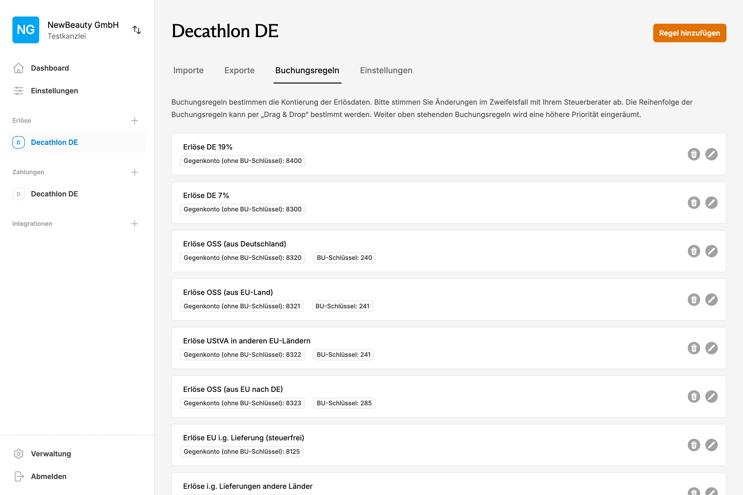 DATEV Decathlon Integration zeigt automatische Steuersätze und Produktkategorisierung über Schnittstelle Decathlon