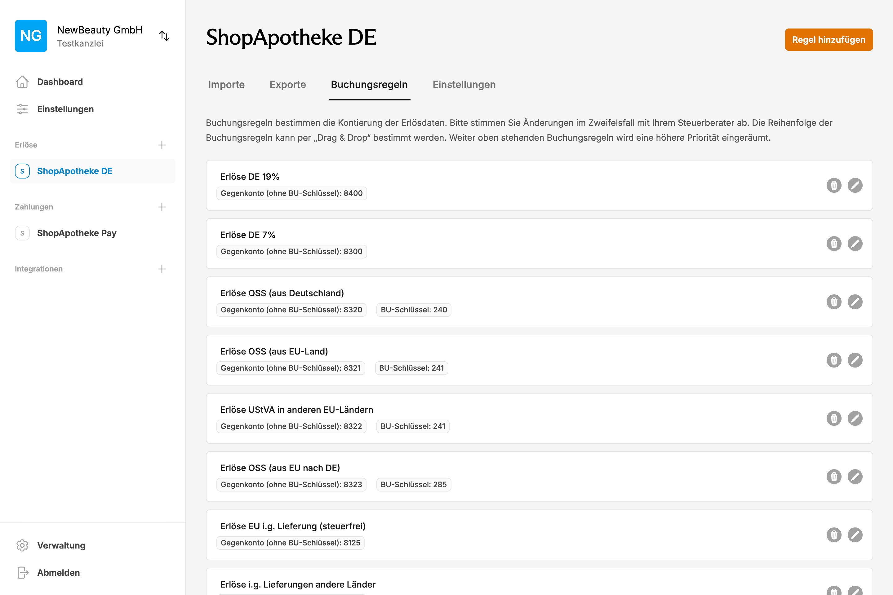 Shop Apotheke Steuersätze und Produktkategorisierung für automatische Verbuchung in DATEV