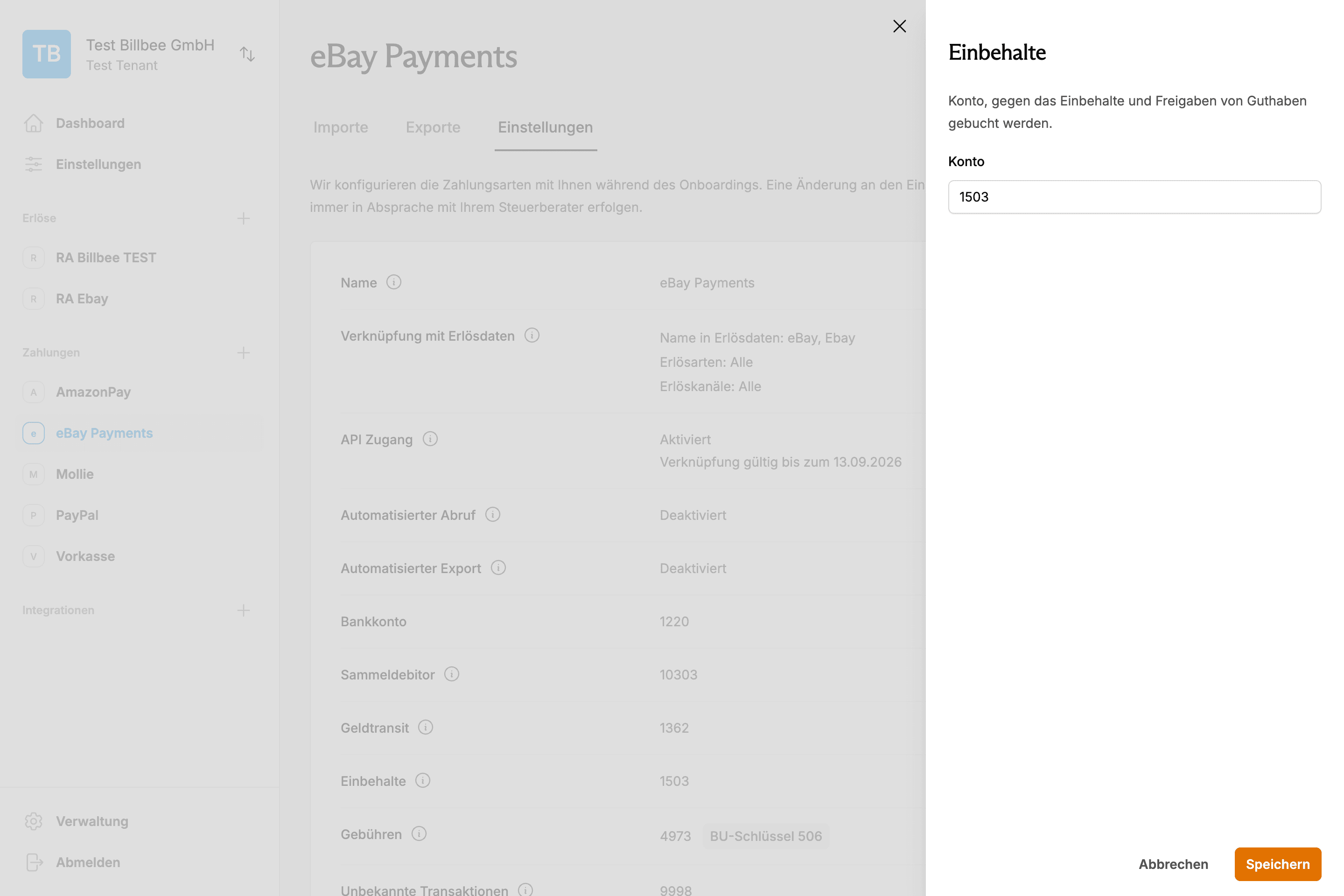 eBay Einbehalte Verwaltung für Streitfälle mit spezieller Buchungslogik und separater Kontierung