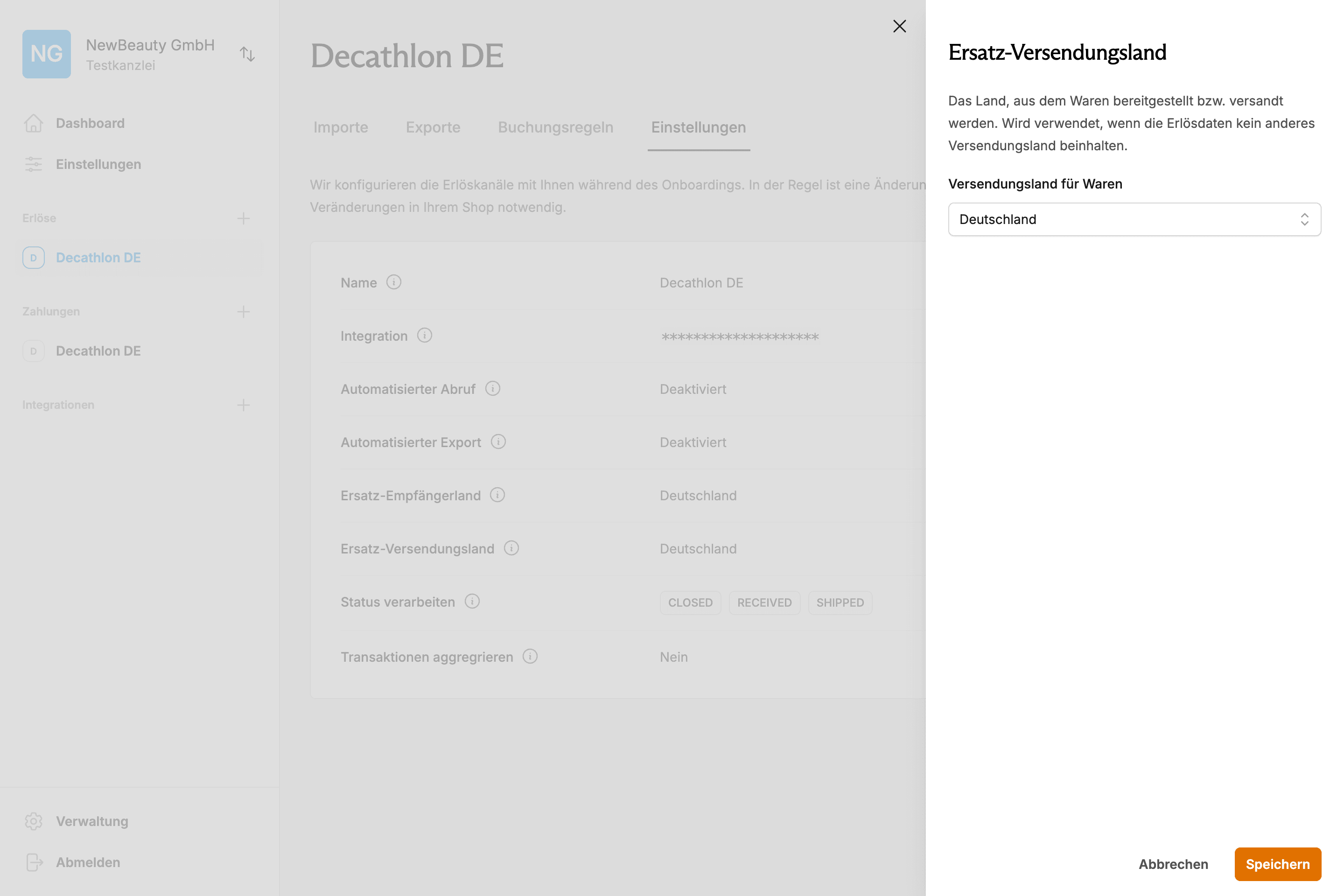 Decathlon-API Schnittstelle für länderübergreifende Buchhaltung mit separaten Konten für verschiedene Märkte