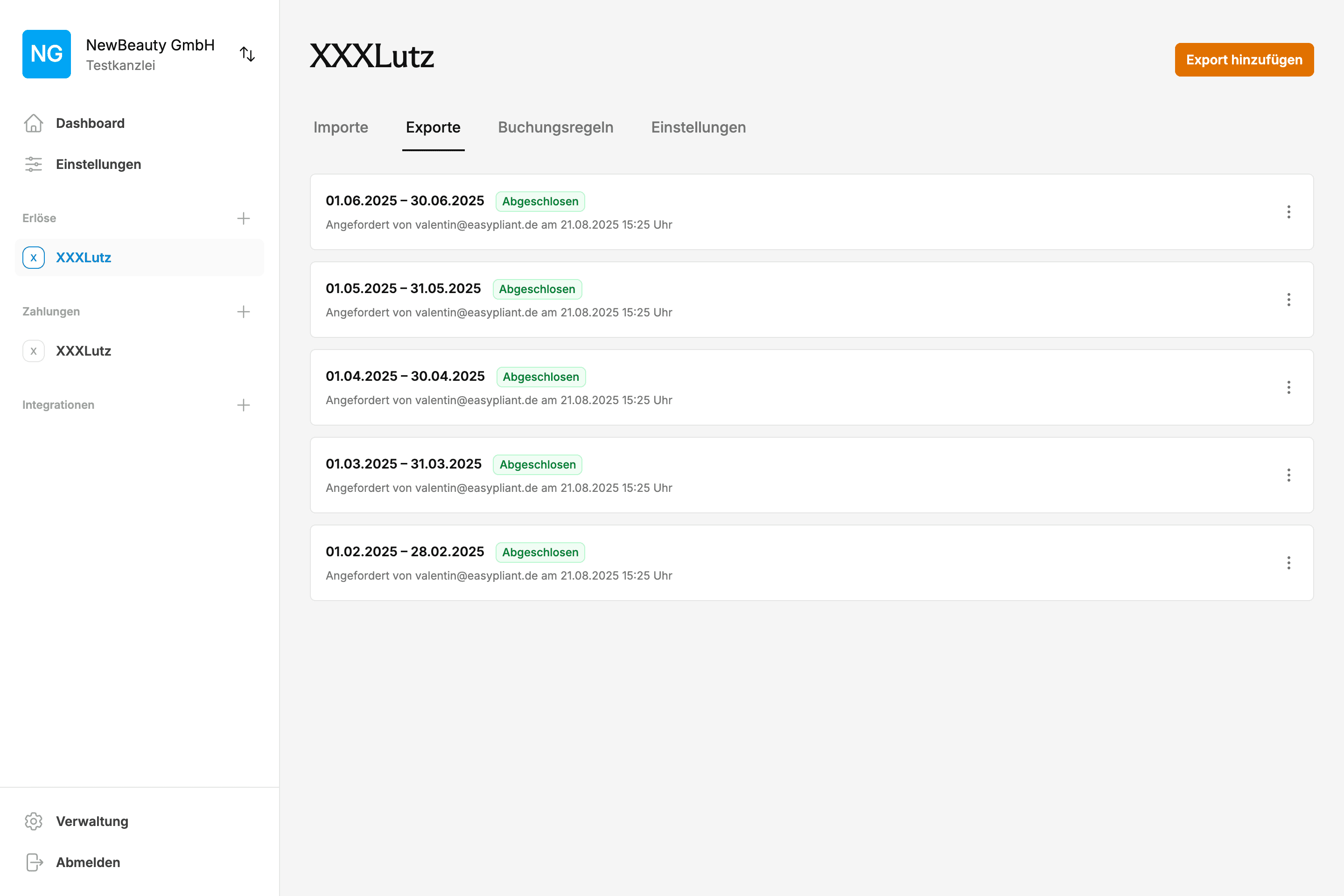 EasyPliant Dashboard mit XXXLutz-Buchhaltung Ausgaben und vollautomatisierter Datenverarbeitung über XXXLutz-API für DATEV Anbindung